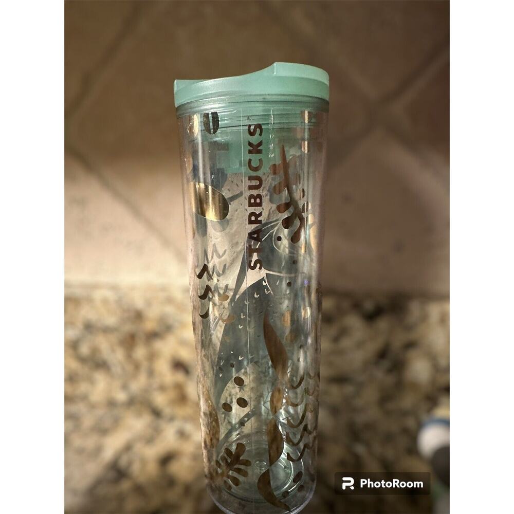 Starbucks Acrylic Golden Mermaid Siren 16oz. Grande Tumbler Twist Lid No Straw - Picture 4 of 9